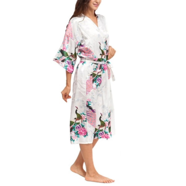 Kimono Robe Morgonrock i mjuk siden - Morgonrock Nattrock Morgonrock Sovkläder med 3/4 ärm Vit M