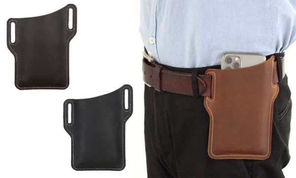 Mäns Phone Belt Innehavare Mörkbrun