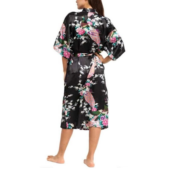 Mjuk siden Kimono Robe dressing klänning Svart  L