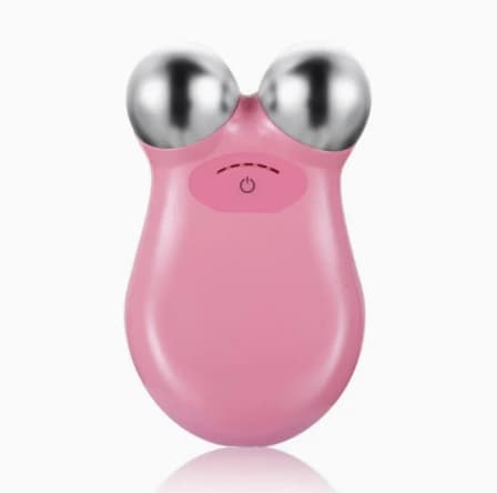RF- och EMS-ansiktsapparat med LED-ljusterapi och mikroström, uppladdningsbar hudvårdsmassager – rosa