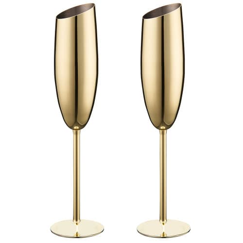 Champagneglas i rostfritt stål 2-pack – Diagonal design, guldpläterade, 240 ml