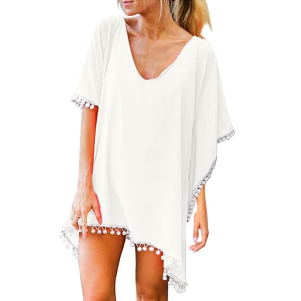 Beach Cover with Little White Ball Tassel Vit S