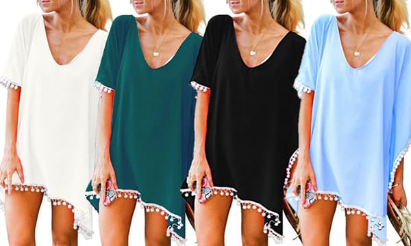 Beach Cover with Little White Ball Tassel Vit M