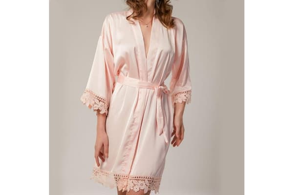 Sned v-ringad kort mantel med spets Rosa 2XL