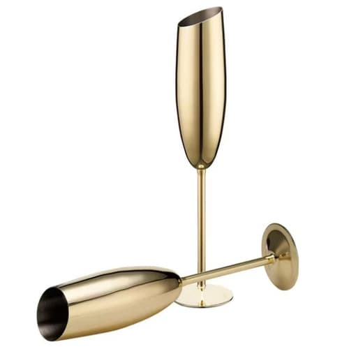 Premium champagneglas i rostfritt stål, 2-pack – Diagonal design, kopparpläterade, 240 ml
