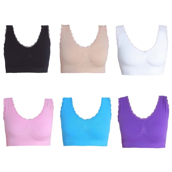 Sömlös behå - 6-pack  Svart, Vit, Hud, Rosa, Blå, Lila L