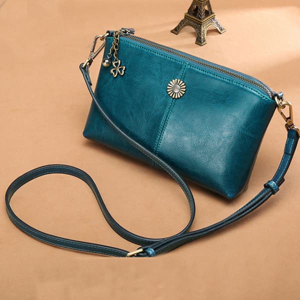 Cowhideläder Small Crossbody Bag Blå