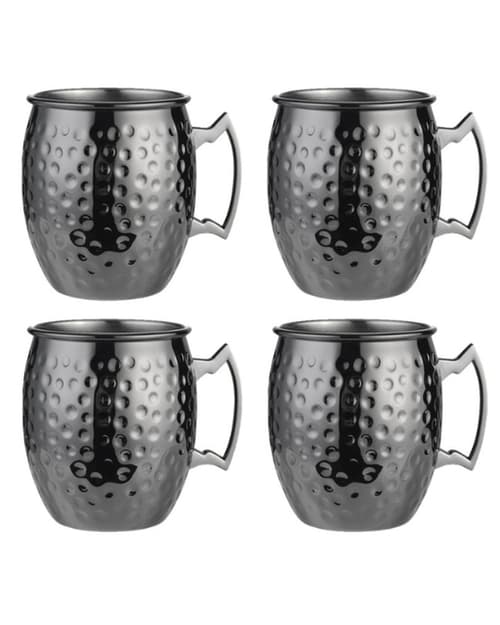 Moscow Mule-muggar 550 ml, 4-pack – hamrat rostfritt stål med handtag, silver Silver