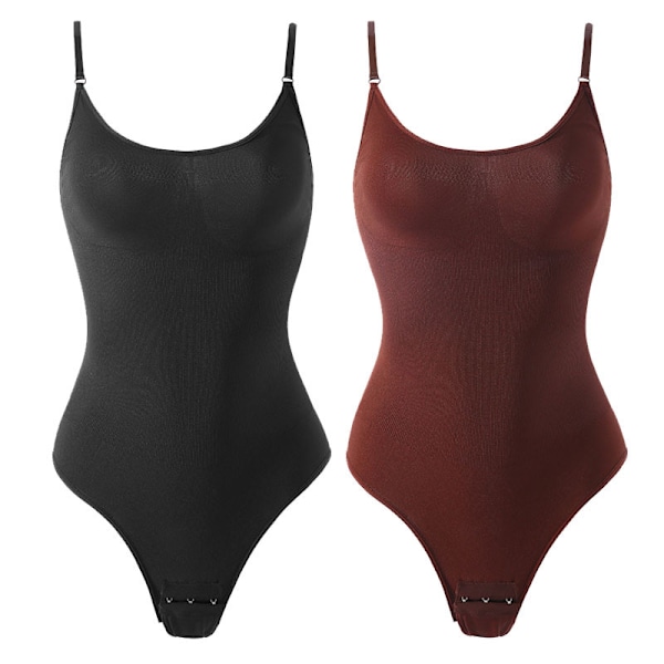 Dam Seamless Thong Tank Top Body Shaper Bodysuit - 2 Pack 1x svart, 1x kaffe M