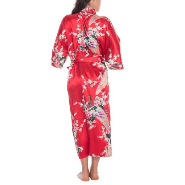 Kimono Robe Morgonrock i mjuk siden - Morgonrock Nattrock Morgonrock Sovkläder med 3/4 ärm Röd M