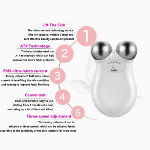 RF- och EMS-ansiktsapparat med LED-ljusterapi och mikroström, uppladdningsbar hudvårdsmassager – rosa