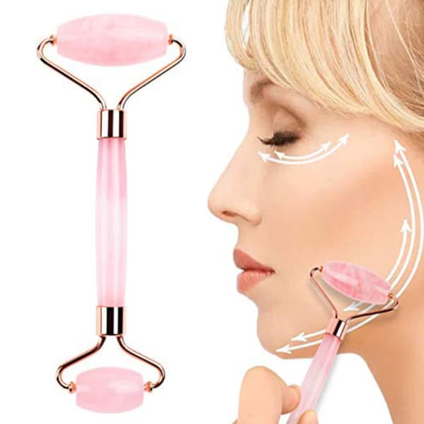Original Jade Roller & Gua Sha, Face Roller Set- 2 förpackningar Rosa