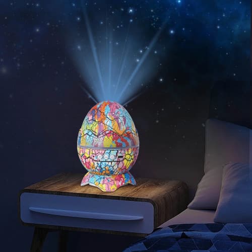 Sprucket dinosaurieägg med stjärnprojektor – dynamisk galaxibelysning och nattlampa för sovrum, USB-driven, Solar Blue
