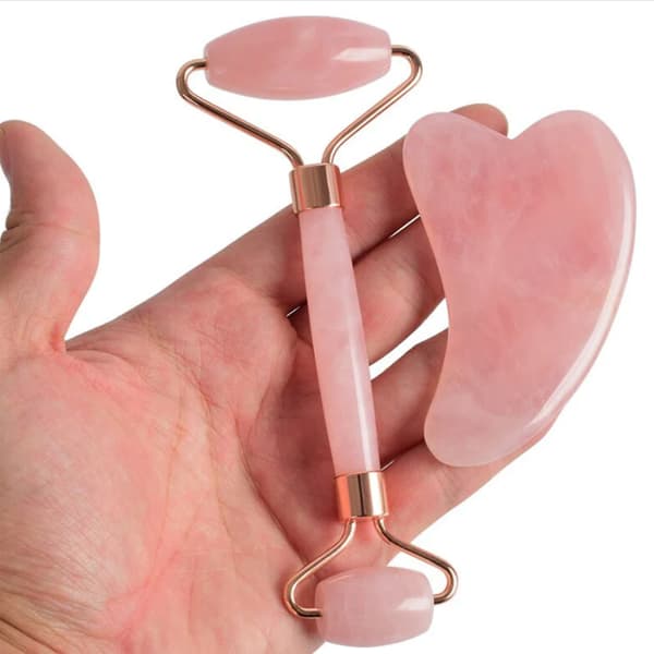 Original Jade Roller & Gua Sha, Face Roller Set Rosa