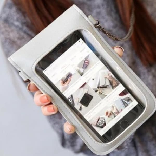 Crossbody-väska i PU-läder med pekskärm Grå