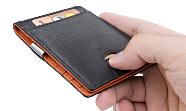 Slim clip RFID plånbok för män Svart med orange
