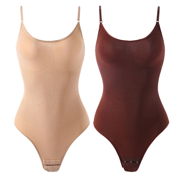 Dam Seamless Thong Tank Top Body Shaper Bodysuit - 2 Pack 1x skinn, 1x kaffe L