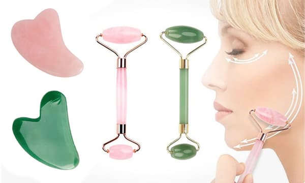 Original Jade Roller & Gua Sha, Face Roller Set- 2 förpackningar Grön