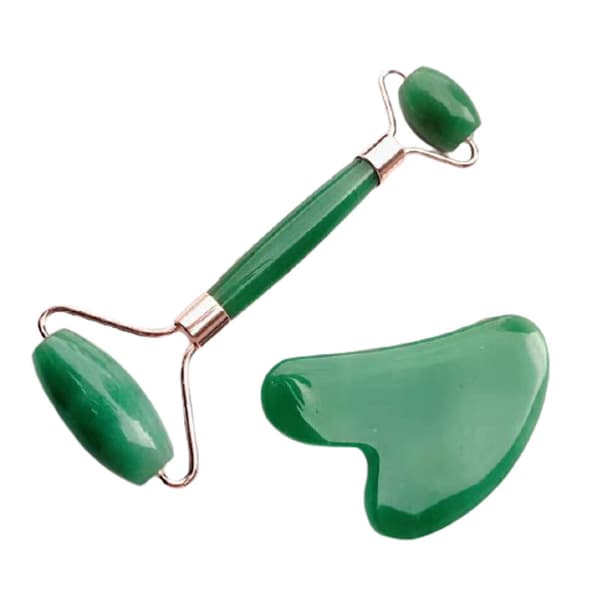 Original Jade Roller & Gua Sha, Face Roller Set- 2 förpackningar Grön