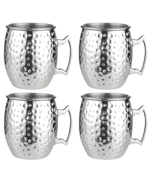 Moscow Mule-muggar 550 ml, 4-pack – hamrat rostfritt stål med handtag, silver Silver