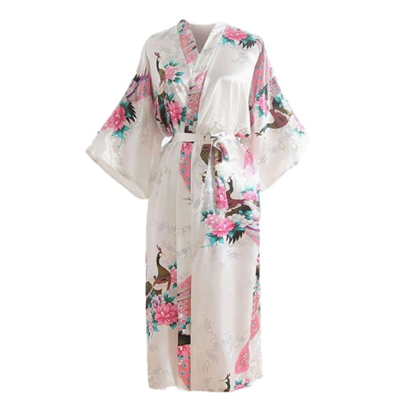 Kimono Robe Morgonrock i mjuk siden - Morgonrock Nattrock Morgonrock Sovkläder med 3/4 ärm Vit XL