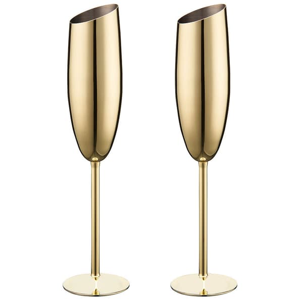 Champagneglas i rostfritt stål 2-pack – Diagonal design, guldpläterade, 240 ml