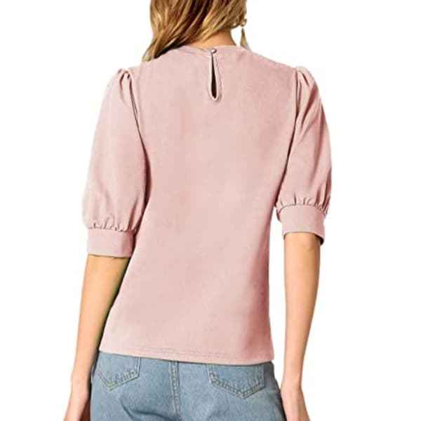 Kvinnors Puff Sleeve Keyhole Back Blouse Rosa XL