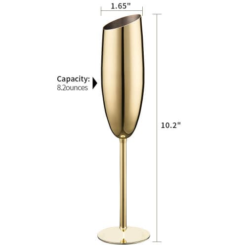 Champagneglas i rostfritt stål 4-pack, diagonal design, guldpläterade, 240 ml, splitterfria