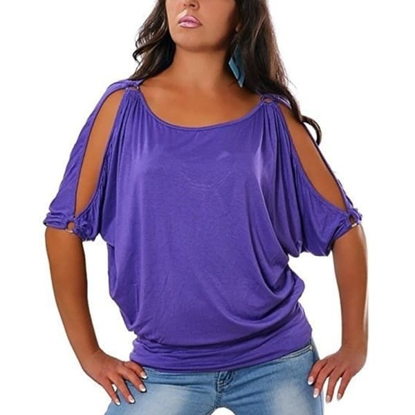 Casual Cold Shoulder Kortärmad blus Lila L