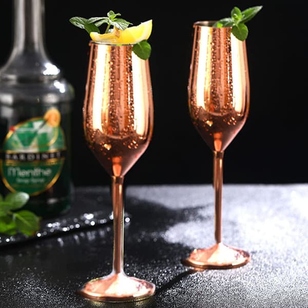 Champagneglas i rostfritt stål - 2 st Kopparpläterad