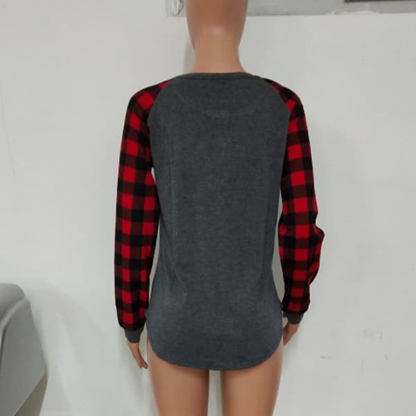 Plain långärmad rutig blus Grå med röd ärm M