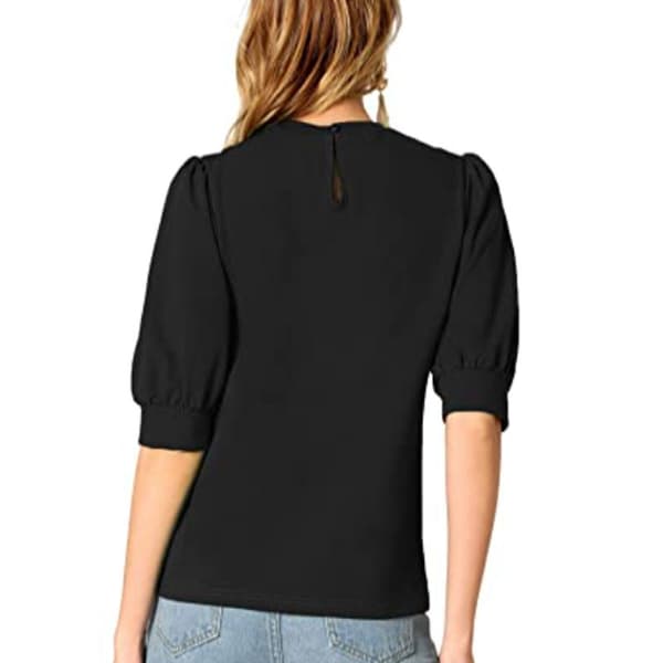 Kvinnors Puff Sleeve Keyhole Back Blouse Svart S