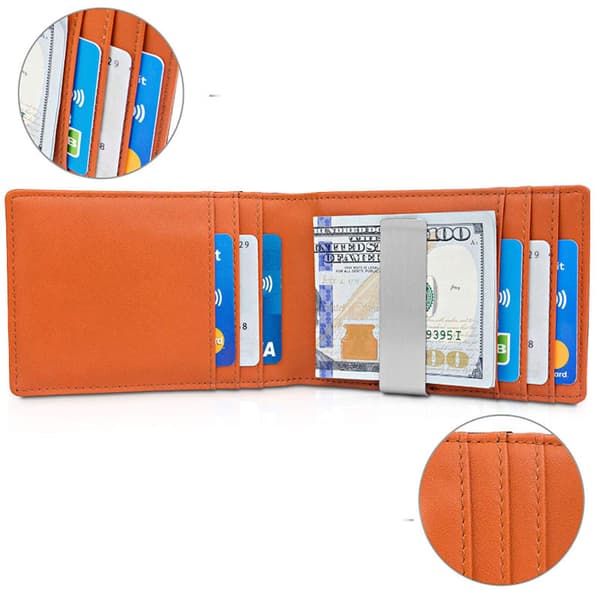 Slim clip RFID plånbok för män Svart med orange