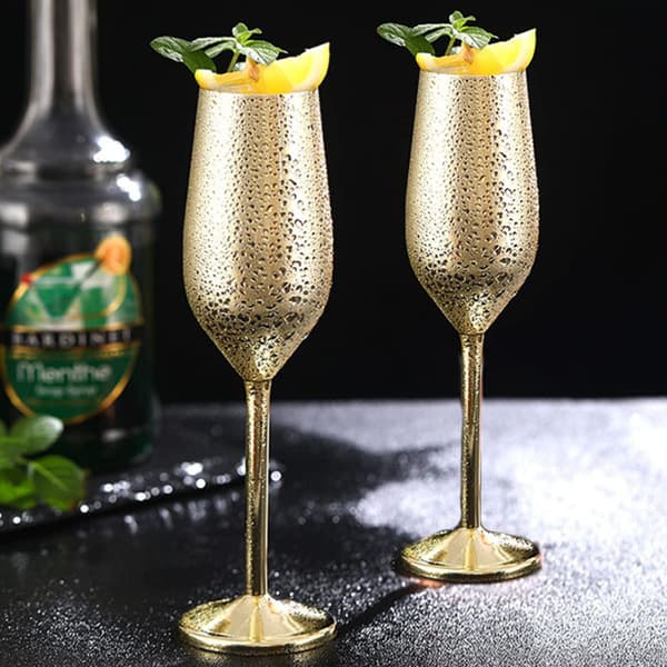Champagneglas i rostfritt stål - 2 st Guldpläterad