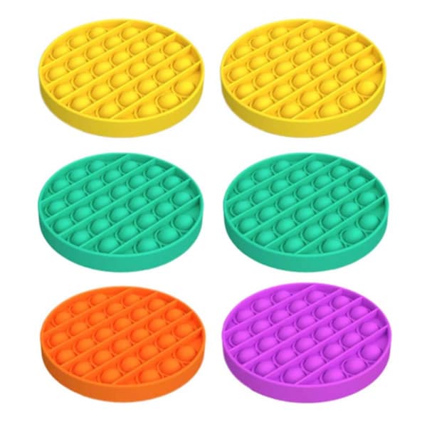 6-pack Pop It Fidget-leksaker i silikon – sensoriska stressavlastande bubbel-leksaker, återanvändbara (2 gula, 2 gröna, 1 orange, 1 lila)