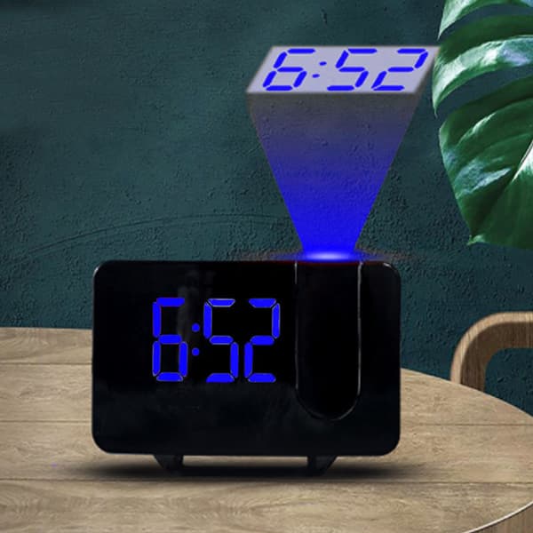 Digital LED väckarklocka projektor Svart med blått ljus