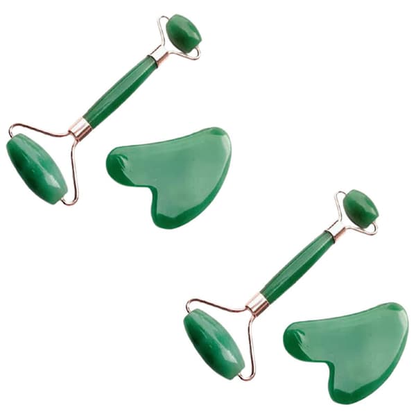 Original Jade Roller & Gua Sha, Face Roller Set- 2 förpackningar Grön