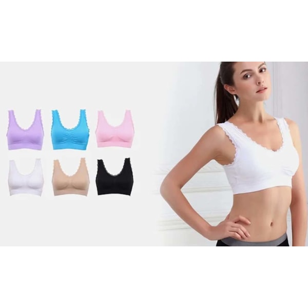 Sömlös behå - 6-pack  Svart, Vit, Hud, Rosa, Blå, Lila 2XL