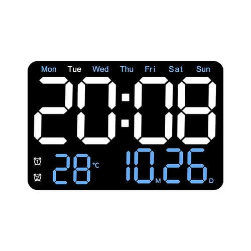 Digital Kalenderklocka med Stor Tydlig Display för Tid, Veckodag och Datum – Blå, 27,5 cm, för Hem och Kontor