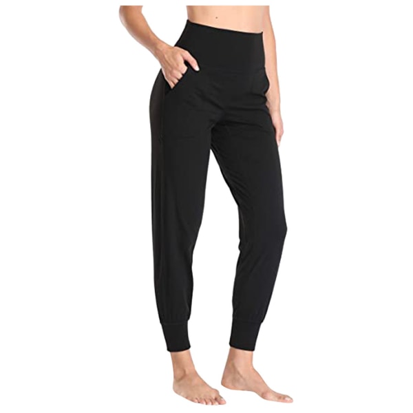 Hög midja Yoga Jogger Pants Svart L