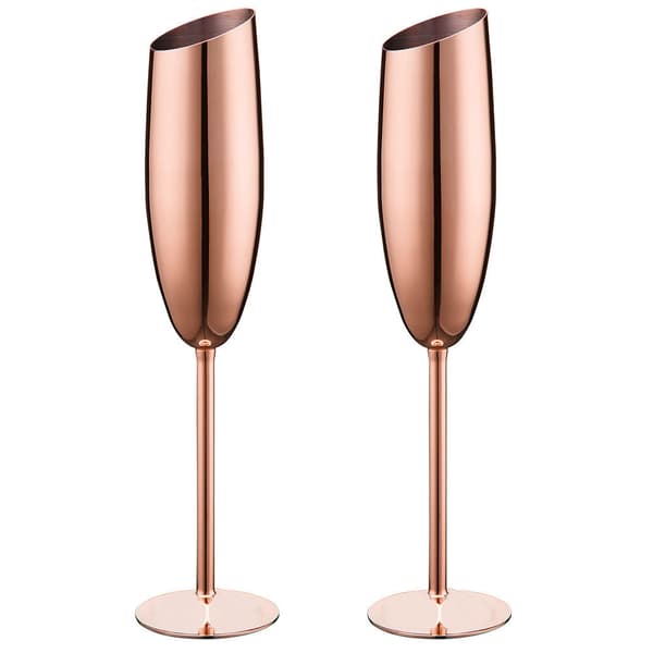 Premium champagneglas i rostfritt stål, 2-pack – Diagonal design, kopparpläterade, 240 ml