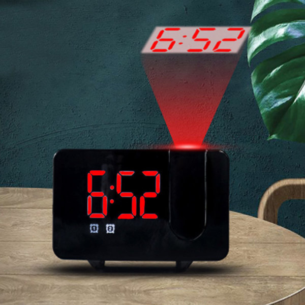 Digital LED väckarklocka projektor Svart med rött ljus