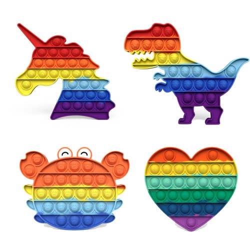 Pop It Fidget Sensoriskt Leksaksset – Silikonbubblor med Enhörning, Krabba, Hjärta och Dinosaurie, 4-pack