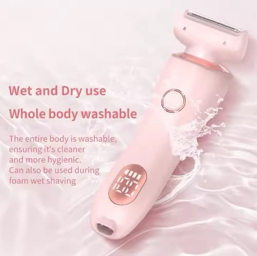 ICB Bikini Trimmer för kvinnor, Version C – IPX7 vattentät intimtrimmer med LCD-display, USB-uppladdningsbar, rosa