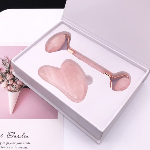 Original Jade Roller & Gua Sha, Face Roller Set- 2 förpackningar Rosa