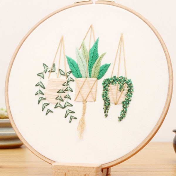 DIY Cross Stitch Brodery Kit - 2 st Hängkruka Vit & Flamingo Blå