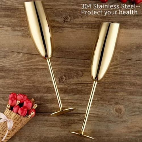 Premium champagneglas i rostfritt stål, 2-pack – Diagonal design, kopparpläterade, 240 ml