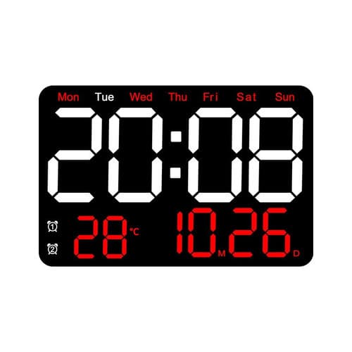 Digital kalenderklocka med stor lättläst display, tid, veckodag och datum – grön