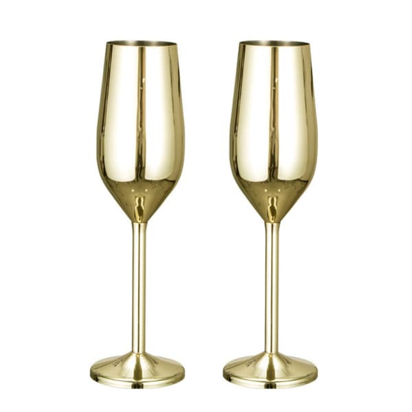 Champagneglas i rostfritt stål - 2 st Guldpläterad