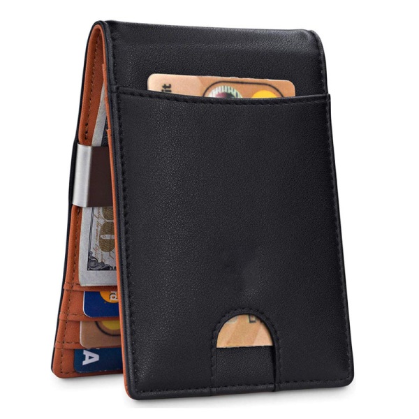 Slim clip RFID plånbok för män Svart med orange